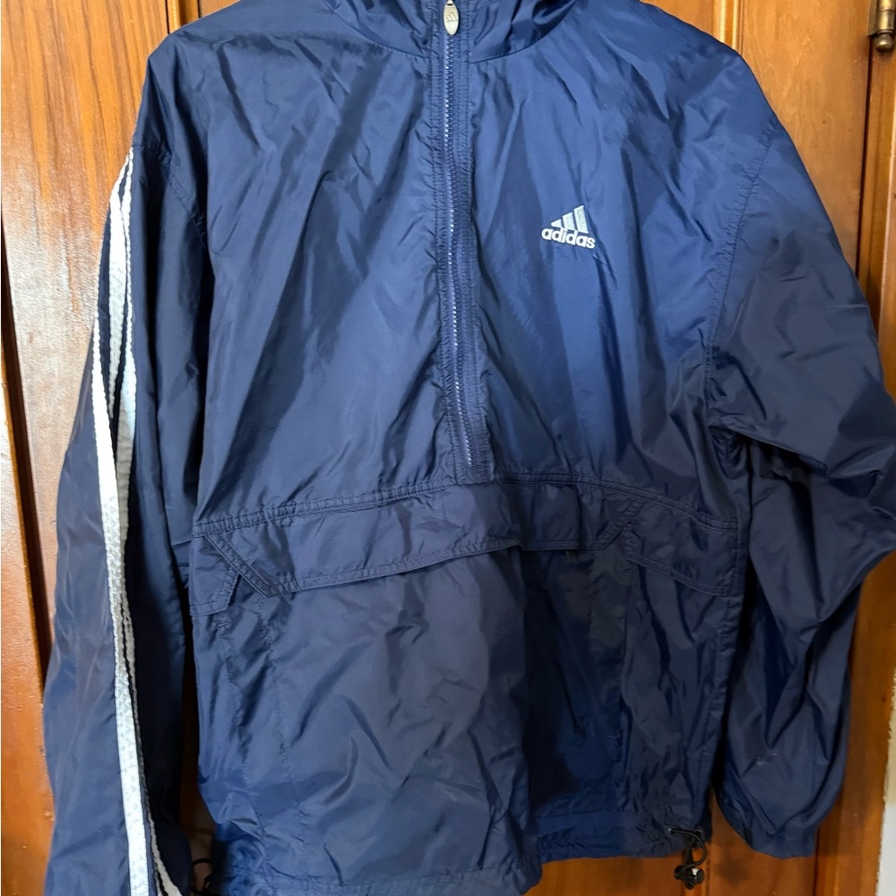 Vintage 90s Adidas Navy Blue Anorak Pullover Hooded Windbreaker Jacket Men’s M